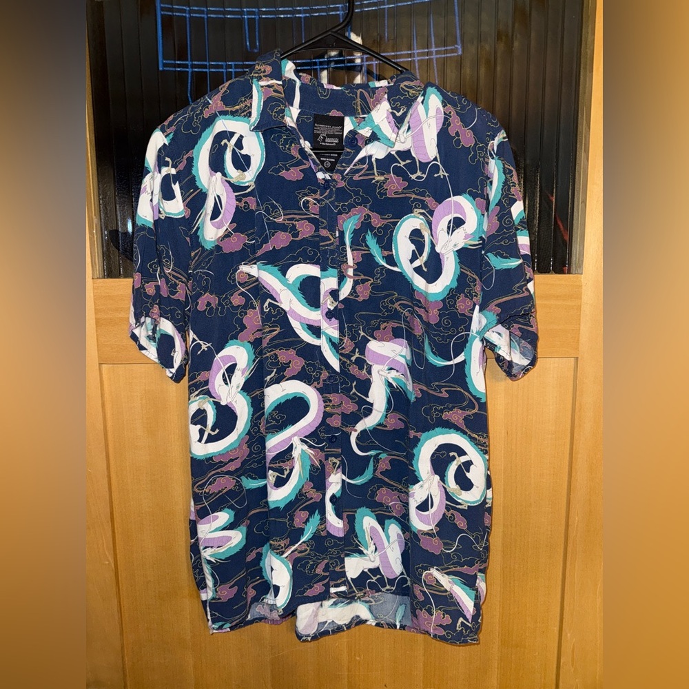 Spirited Away Button Up Shirt Haku Hot Topic Studio Ghibli Large Dragon